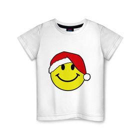 Детская футболка хлопок с принтом Новогодняя рожица , 100% хлопок | круглый вырез горловины, полуприлегающий силуэт, длина до линии бедер | new year | smile | новый год | смайл