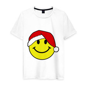 Мужская футболка хлопок с принтом Новогодняя рожица , 100% хлопок | прямой крой, круглый вырез горловины, длина до линии бедер, слегка спущенное плечо. | new year | smile | новый год | смайл