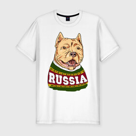 Мужская футболка премиум с принтом Собака made in Russia , 92% хлопок, 8% лайкра | приталенный силуэт, круглый вырез ворота, длина до линии бедра, короткий рукав | 