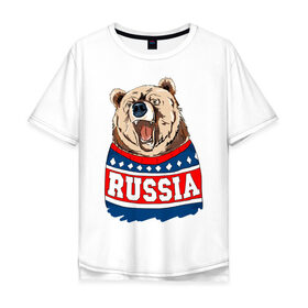 Мужская футболка хлопок Oversize с принтом Медведь made in Russia , 100% хлопок | свободный крой, круглый ворот, “спинка” длиннее передней части | made in russia | mountain | russia | кофта | медведь | мишка | патриот | россия | свитер