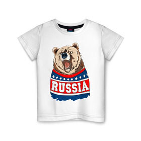 Детская футболка хлопок с принтом Медведь made in Russia , 100% хлопок | круглый вырез горловины, полуприлегающий силуэт, длина до линии бедер | made in russia | mountain | russia | кофта | медведь | мишка | патриот | россия | свитер