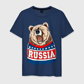 Мужская футболка хлопок с принтом Медведь made in Russia , 100% хлопок | прямой крой, круглый вырез горловины, длина до линии бедер, слегка спущенное плечо. | made in russia | mountain | russia | кофта | медведь | мишка | патриот | россия | свитер