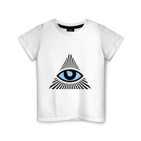 Детская футболка хлопок с принтом Всевидящее око (глаз в треугольнике) , 100% хлопок | круглый вырез горловины, полуприлегающий силуэт, длина до линии бедер | иллюминаты