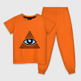 Детская пижама хлопок с принтом Всевидящее око (глаз в треугольнике) , 100% хлопок |  брюки и футболка прямого кроя, без карманов, на брюках мягкая резинка на поясе и по низу штанин
 | Тематика изображения на принте: иллюминаты