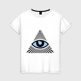 Женская футболка хлопок с принтом Всевидящее око (глаз в треугольнике) , 100% хлопок | прямой крой, круглый вырез горловины, длина до линии бедер, слегка спущенное плечо | иллюминаты