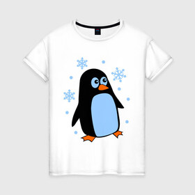 Женская футболка хлопок с принтом Пингвин под снегом , 100% хлопок | прямой крой, круглый вырез горловины, длина до линии бедер, слегка спущенное плечо | пингвин