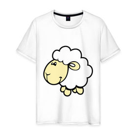 Мужская футболка хлопок с принтом Овечка , 100% хлопок | прямой крой, круглый вырез горловины, длина до линии бедер, слегка спущенное плечо. | 2015 | new year | новый год | овца