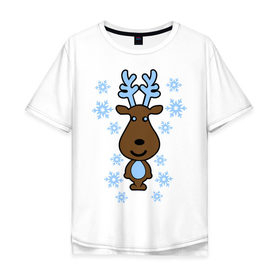 Мужская футболка хлопок Oversize с принтом Милый олень и снежинки , 100% хлопок | свободный крой, круглый ворот, “спинка” длиннее передней части | Тематика изображения на принте: new year | новый год | олень | снег | снежинки