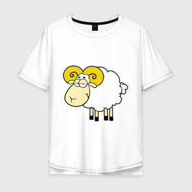 Мужская футболка хлопок Oversize с принтом Барашек , 100% хлопок | свободный крой, круглый ворот, “спинка” длиннее передней части | 2015 | new year | баран | барашек | новый год | овечка | овца