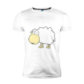 Мужская футболка премиум с принтом Милая овечка , 92% хлопок, 8% лайкра | приталенный силуэт, круглый вырез ворота, длина до линии бедра, короткий рукав | Тематика изображения на принте: 2015 | new year | новый год | овечка | овца