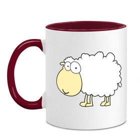Кружка двухцветная с принтом Милая овечка , керамика | объем — 330 мл, диаметр — 80 мм. Цветная ручка и кайма сверху, в некоторых цветах — вся внутренняя часть | 2015 | new year | новый год | овечка | овца