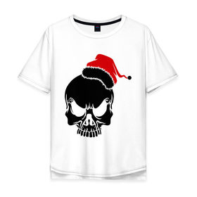 Мужская футболка хлопок Oversize с принтом Череп в новогодней шапке , 100% хлопок | свободный крой, круглый ворот, “спинка” длиннее передней части | скелет