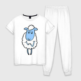 Женская пижама хлопок с принтом Милая овечка , 100% хлопок | брюки и футболка прямого кроя, без карманов, на брюках мягкая резинка на поясе и по низу штанин | 2015 | new year | коза | новый год | овца