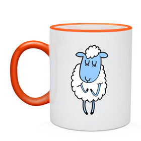 Кружка двухцветная с принтом Милая овечка , керамика | объем — 330 мл, диаметр — 80 мм. Цветная ручка и кайма сверху, в некоторых цветах — вся внутренняя часть | 2015 | new year | коза | новый год | овца