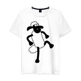 Мужская футболка хлопок с принтом Овечка танцует , 100% хлопок | прямой крой, круглый вырез горловины, длина до линии бедер, слегка спущенное плечо. | Тематика изображения на принте: 2015 | new year | новый год | овечка | овца | символ