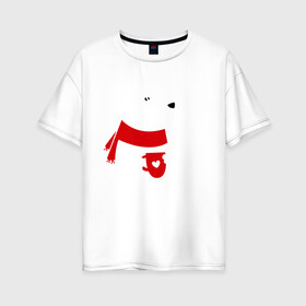 Женская футболка хлопок Oversize с принтом Белый мишка , 100% хлопок | свободный крой, круглый ворот, спущенный рукав, длина до линии бедер
 | белый мишка | животные. птицы | зима | кружка | новый год | снег | шарф