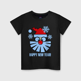 Детская футболка хлопок с принтом Санта Клаус и снежинки , 100% хлопок | круглый вырез горловины, полуприлегающий силуэт, длина до линии бедер | Тематика изображения на принте: new year | дед мороз | зима | новый год | санта | санта клаус | снег