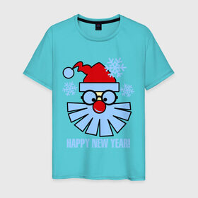 Мужская футболка хлопок с принтом Санта Клаус и снежинки , 100% хлопок | прямой крой, круглый вырез горловины, длина до линии бедер, слегка спущенное плечо. | new year | дед мороз | зима | новый год | санта | санта клаус | снег