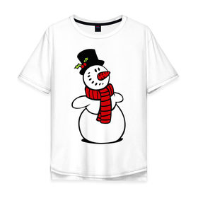 Мужская футболка хлопок Oversize с принтом Весёлый снеговик , 100% хлопок | свободный крой, круглый ворот, “спинка” длиннее передней части | new year | новый год | рождество | снеговик
