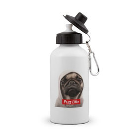 Бутылка спортивная с принтом Pug life , металл | емкость — 500 мл, в комплекте две пластиковые крышки и карабин для крепления | pug life | жизнь | капюшон | мопс | собака