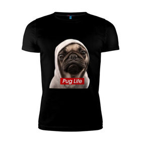 Мужская футболка премиум с принтом Pug life , 92% хлопок, 8% лайкра | приталенный силуэт, круглый вырез ворота, длина до линии бедра, короткий рукав | pug life | жизнь | капюшон | мопс | собака
