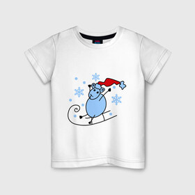 Детская футболка хлопок с принтом Овечка на санках , 100% хлопок | круглый вырез горловины, полуприлегающий силуэт, длина до линии бедер | зима | новый год | овечка | овца | сани | снег