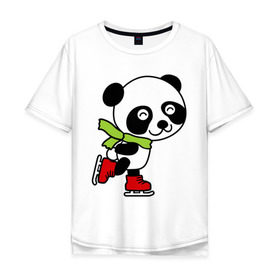 Мужская футболка хлопок Oversize с принтом Панда на коньках , 100% хлопок | свободный крой, круглый ворот, “спинка” длиннее передней части | Тематика изображения на принте: панда
