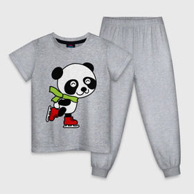 Детская пижама хлопок с принтом Панда на коньках , 100% хлопок |  брюки и футболка прямого кроя, без карманов, на брюках мягкая резинка на поясе и по низу штанин
 | Тематика изображения на принте: панда