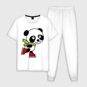 Мужская пижама хлопок с принтом Панда на коньках , 100% хлопок | брюки и футболка прямого кроя, без карманов, на брюках мягкая резинка на поясе и по низу штанин
 | Тематика изображения на принте: панда
