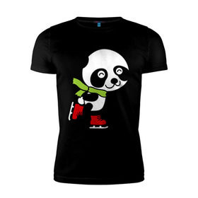Мужская футболка премиум с принтом Панда на коньках , 92% хлопок, 8% лайкра | приталенный силуэт, круглый вырез ворота, длина до линии бедра, короткий рукав | Тематика изображения на принте: панда