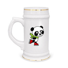 Кружка пивная с принтом Панда на коньках ,  керамика (Материал выдерживает высокую температуру, стоит избегать резкого перепада температур) |  объем 630 мл | Тематика изображения на принте: панда