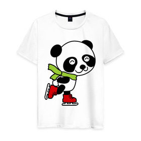 Мужская футболка хлопок с принтом Панда на коньках , 100% хлопок | прямой крой, круглый вырез горловины, длина до линии бедер, слегка спущенное плечо. | Тематика изображения на принте: панда