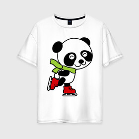 Женская футболка хлопок Oversize с принтом Панда на коньках , 100% хлопок | свободный крой, круглый ворот, спущенный рукав, длина до линии бедер
 | панда