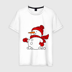 Мужская футболка хлопок с принтом Снеговик , 100% хлопок | прямой крой, круглый вырез горловины, длина до линии бедер, слегка спущенное плечо. | 