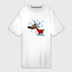 Платье-футболка хлопок с принтом Олень в снегу ,  |  | new year | новый год | олень | снег