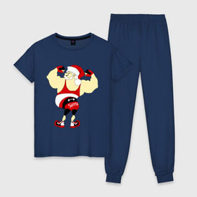 Женская пижама хлопок с принтом Санта бодибилдер , 100% хлопок | брюки и футболка прямого кроя, без карманов, на брюках мягкая резинка на поясе и по низу штанин | 2015 | бодибилдер | культурист | новый год | рождество | санта