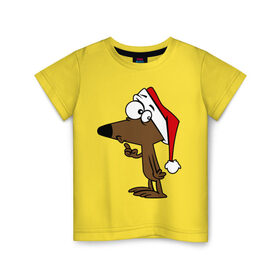 Детская футболка хлопок с принтом Собачка в новогодней шапке , 100% хлопок | круглый вырез горловины, полуприлегающий силуэт, длина до линии бедер | 2015 | new year | новый год | собака | шапка