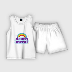 Детская пижама с шортами хлопок с принтом Rainbow death metal ,  |  | будь металистом | волшебство | метал | музыка | оставайся рокером | прикол | радуга | рок | рокерам