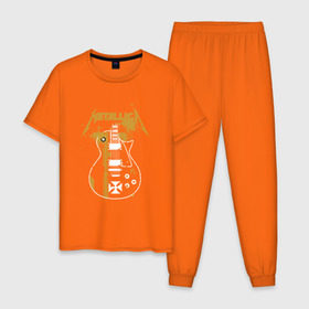 Мужская пижама хлопок с принтом Металлика , 100% хлопок | брюки и футболка прямого кроя, без карманов, на брюках мягкая резинка на поясе и по низу штанин
 | гитара | металлика