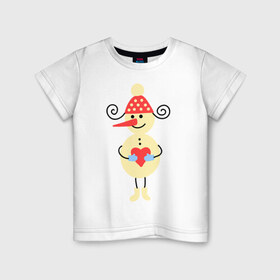 Детская футболка хлопок с принтом Снеговик , 100% хлопок | круглый вырез горловины, полуприлегающий силуэт, длина до линии бедер | Тематика изображения на принте: 2015 | нг | новый год | сердечко | снеговик