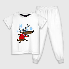 Детская пижама хлопок с принтом Новогодний олень , 100% хлопок |  брюки и футболка прямого кроя, без карманов, на брюках мягкая резинка на поясе и по низу штанин
 | 2015 | new year | новый год | олень | снег