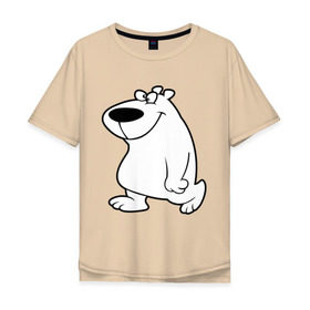 Мужская футболка хлопок Oversize с принтом Веселый белый медведь , 100% хлопок | свободный крой, круглый ворот, “спинка” длиннее передней части | new year | белый | медведь | северный полюс