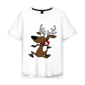 Мужская футболка хлопок Oversize с принтом Весёлый новогодний олень , 100% хлопок | свободный крой, круглый ворот, “спинка” длиннее передней части | 2015 | new year | новый год | олень