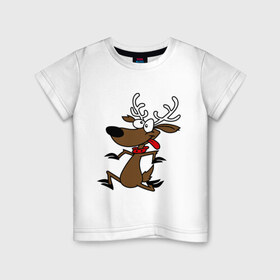 Детская футболка хлопок с принтом Весёлый новогодний олень , 100% хлопок | круглый вырез горловины, полуприлегающий силуэт, длина до линии бедер | 2015 | new year | новый год | олень