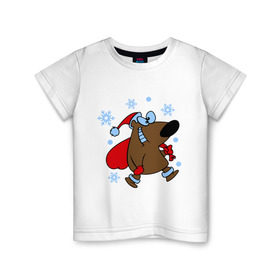 Детская футболка хлопок с принтом Новогодний мишка , 100% хлопок | круглый вырез горловины, полуприлегающий силуэт, длина до линии бедер | 2015 | new year | медведь | новый год