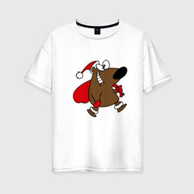 Женская футболка хлопок Oversize с принтом Новогодний мишка , 100% хлопок | свободный крой, круглый ворот, спущенный рукав, длина до линии бедер
 | 2015 | new year | медведь | новый год