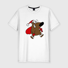 Мужская футболка премиум с принтом Новогодний мишка , 92% хлопок, 8% лайкра | приталенный силуэт, круглый вырез ворота, длина до линии бедра, короткий рукав | 2015 | new year | медведь | новый год