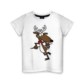 Детская футболка хлопок с принтом Веселый олень , 100% хлопок | круглый вырез горловины, полуприлегающий силуэт, длина до линии бедер | Тематика изображения на принте: 2015 | new year | новый год | олень