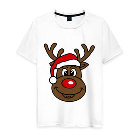 Мужская футболка хлопок с принтом Рождественский олень , 100% хлопок | прямой крой, круглый вырез горловины, длина до линии бедер, слегка спущенное плечо. | 2015 | new year | новый год | олень | рождество