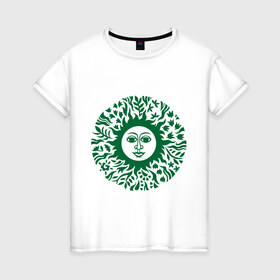 Женская футболка хлопок с принтом Солнечный круг , 100% хлопок | прямой крой, круглый вырез горловины, длина до линии бедер, слегка спущенное плечо | 